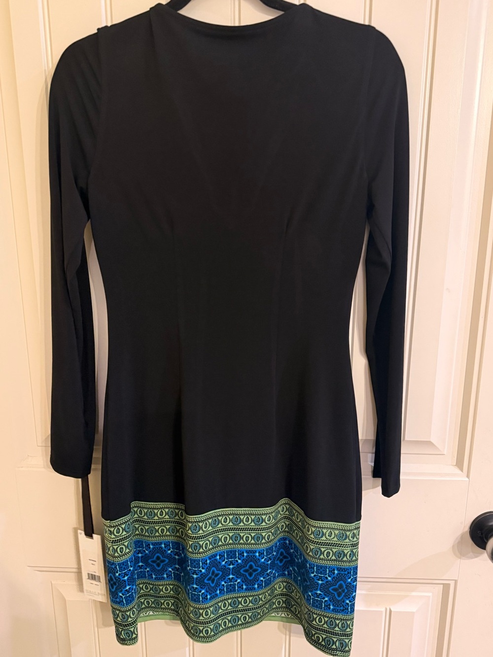 Hale Bob Paisley Trim Pleated Long Sleeve Mini Dress Black XS - Picture 4 of 12